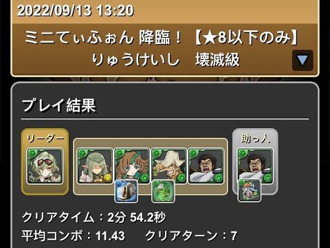 【パズドラ】りゅうけいし 壞滅級　リーズレット３分台