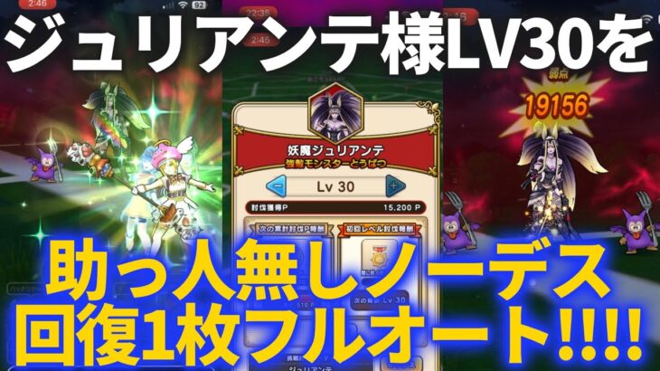 【ドラクエウォーク】妖魔ジュリアンテを助っ人無し回復１枚フルオート！ぷにぷに肉球ロッドのフルオートデビュー戦！【強敵LV30】【ノーデス安定】