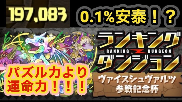 ランキングダンジョン ヴァイスシュヴァルツ杯 19.7万点で0.1%確実！？ 【パズドラ】