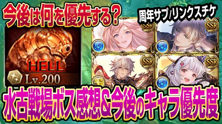 【グラブル】水古戦場ボス感想＆今後のキャラ・召喚石・武器の取得優先度は？周年サプ/リンクスチケ【GBF】