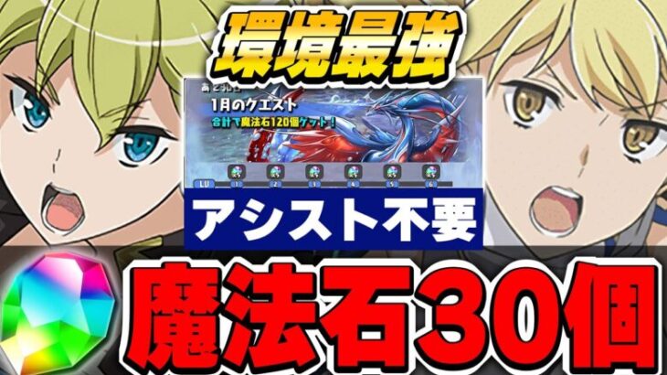 【魔法石30個】アシスト不要でも楽々勝利！！1月クエスト チャレンジ15と14をリオン❌アイズ編成で攻略！！【GA文庫コラボ】【パズドラ実況】